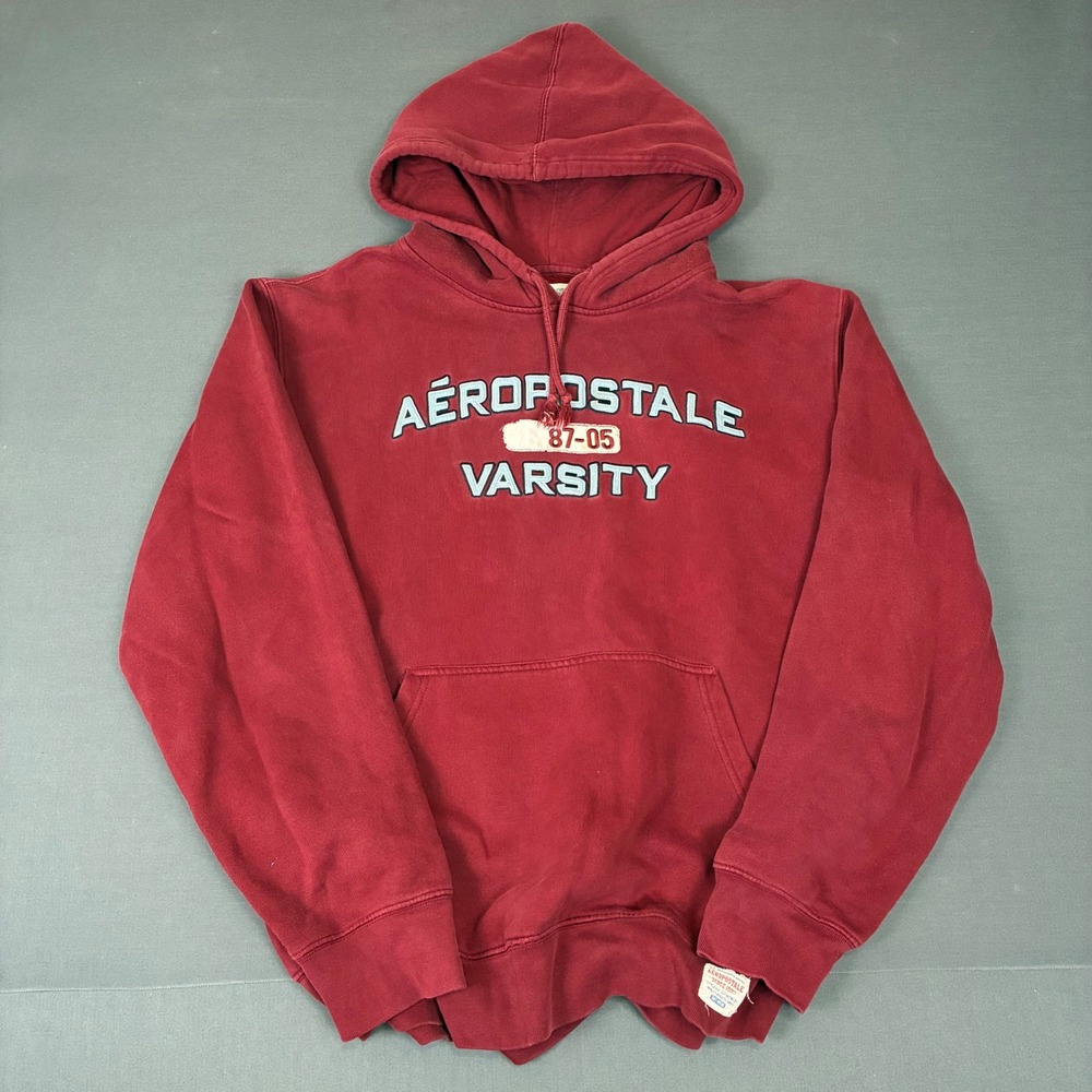 Y2K Aeropostale Varsity Burgundy Pullover Graphic Hoodie Men's Size Large